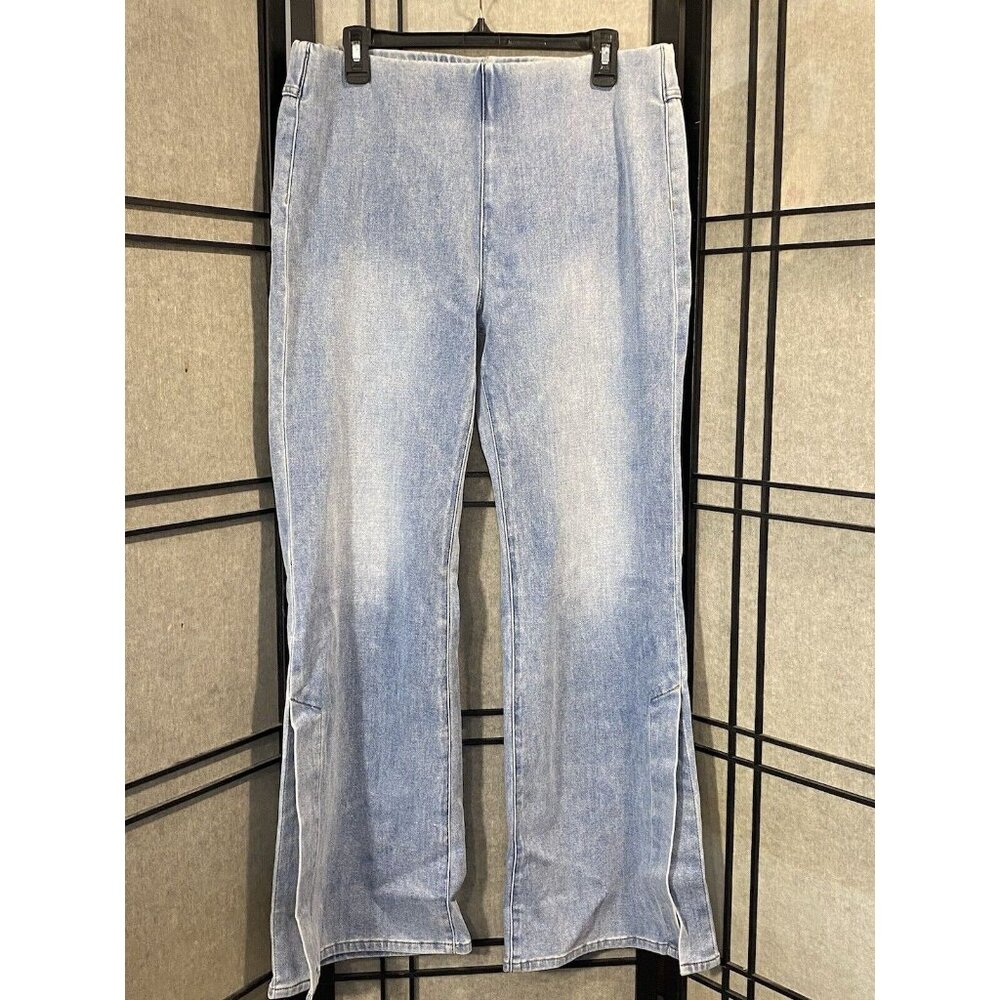 Soft Surroundings Womens Pull On Jeans Size Large Flare Leg Elastic Waist 2DH65